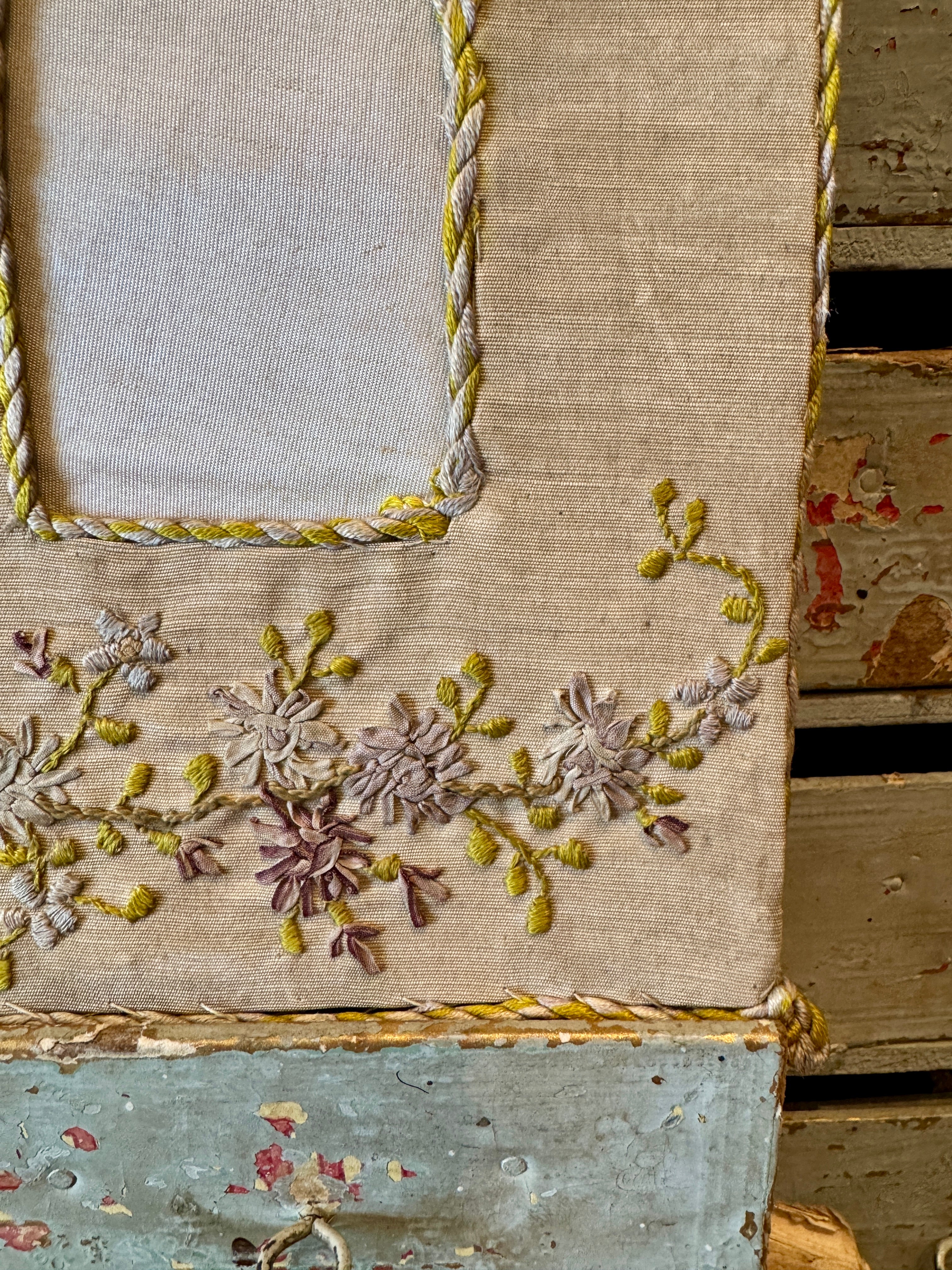 Antique French Silk Photo Frame