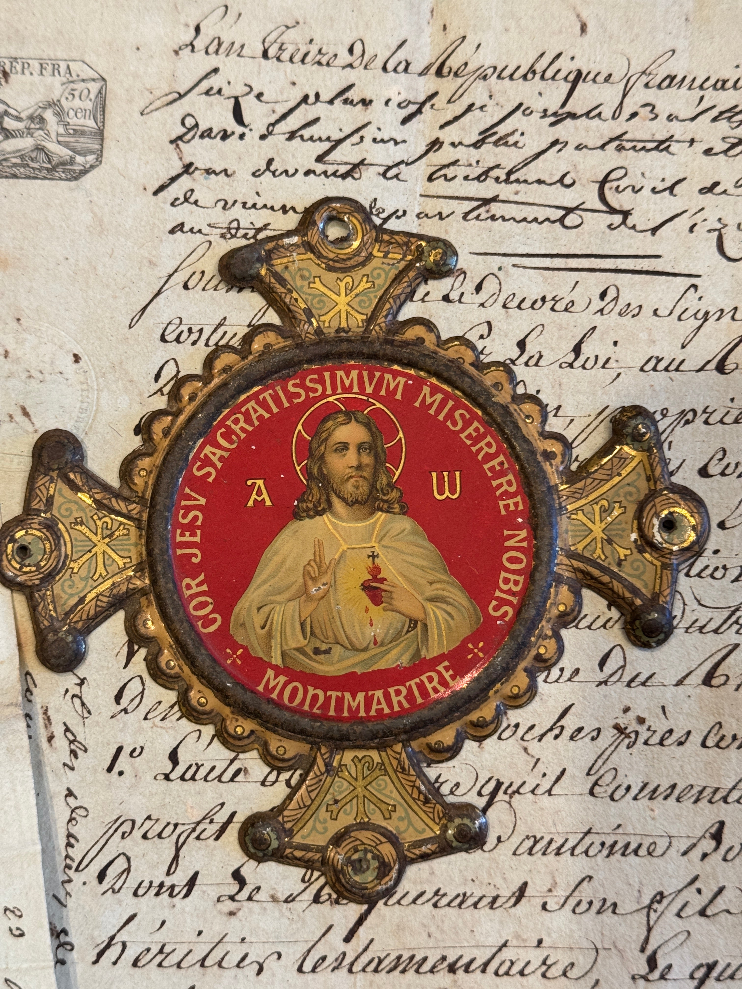 Antique French Sacred Heart of Jesus Relic