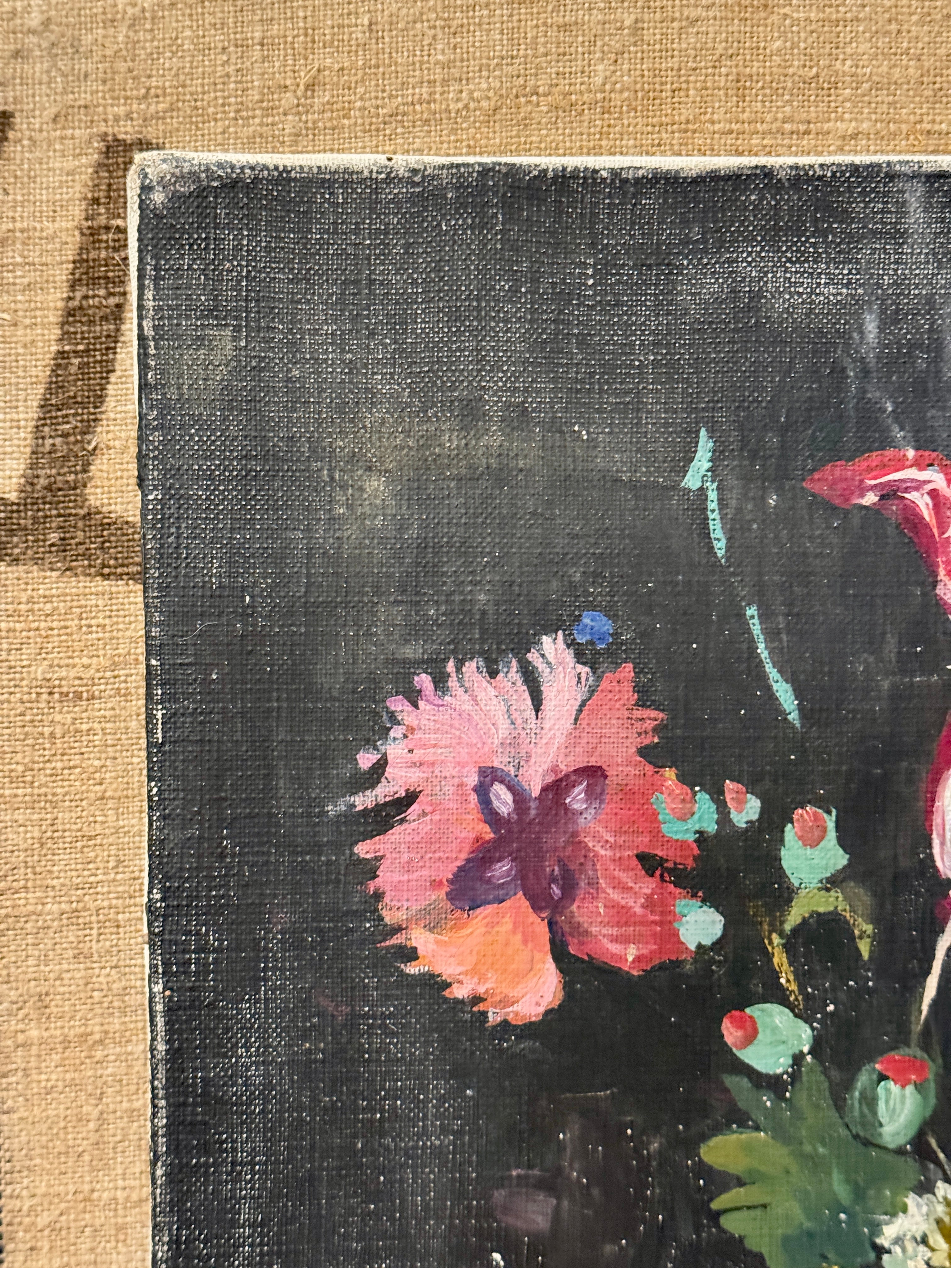 Original Antique French Botanical Canvas Painting