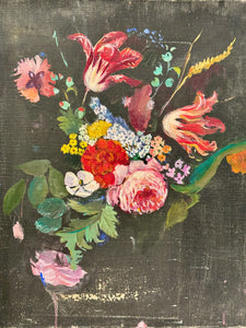 Original Antique French Botanical Canvas Painting