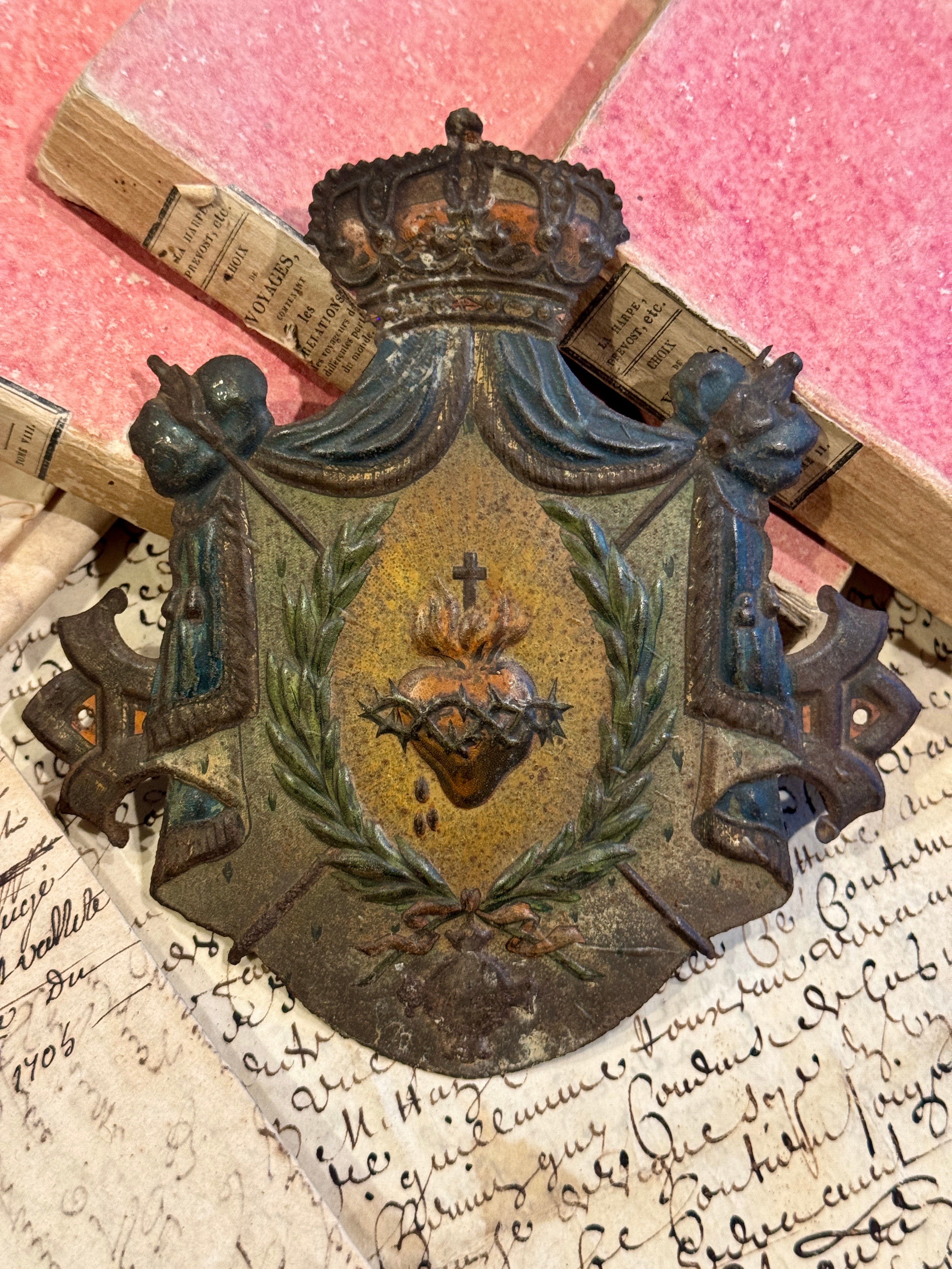 EXTREMELY RARE Antique French Saint Augustine Procession Shield