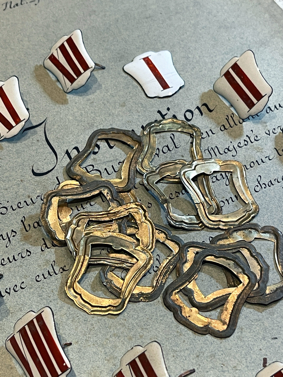 Antique French Brass Frames for Enamel Clock Numbers