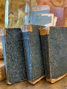 Antique 1782 - 1787 French Deckled Edge Blue Paste Paper Books