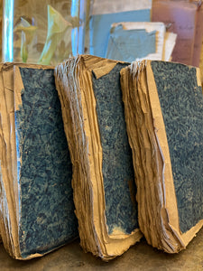 Antique 1782 - 1787 French Deckled Edge Blue Paste Paper Books