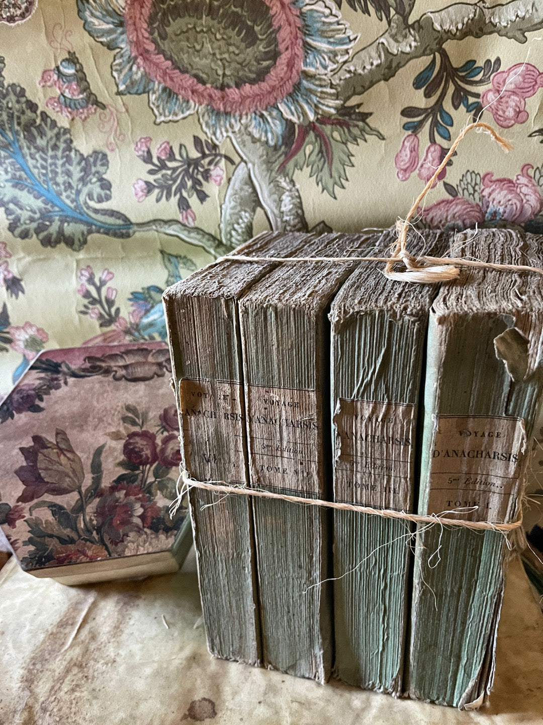 Antique French Deckled Edge Green Books