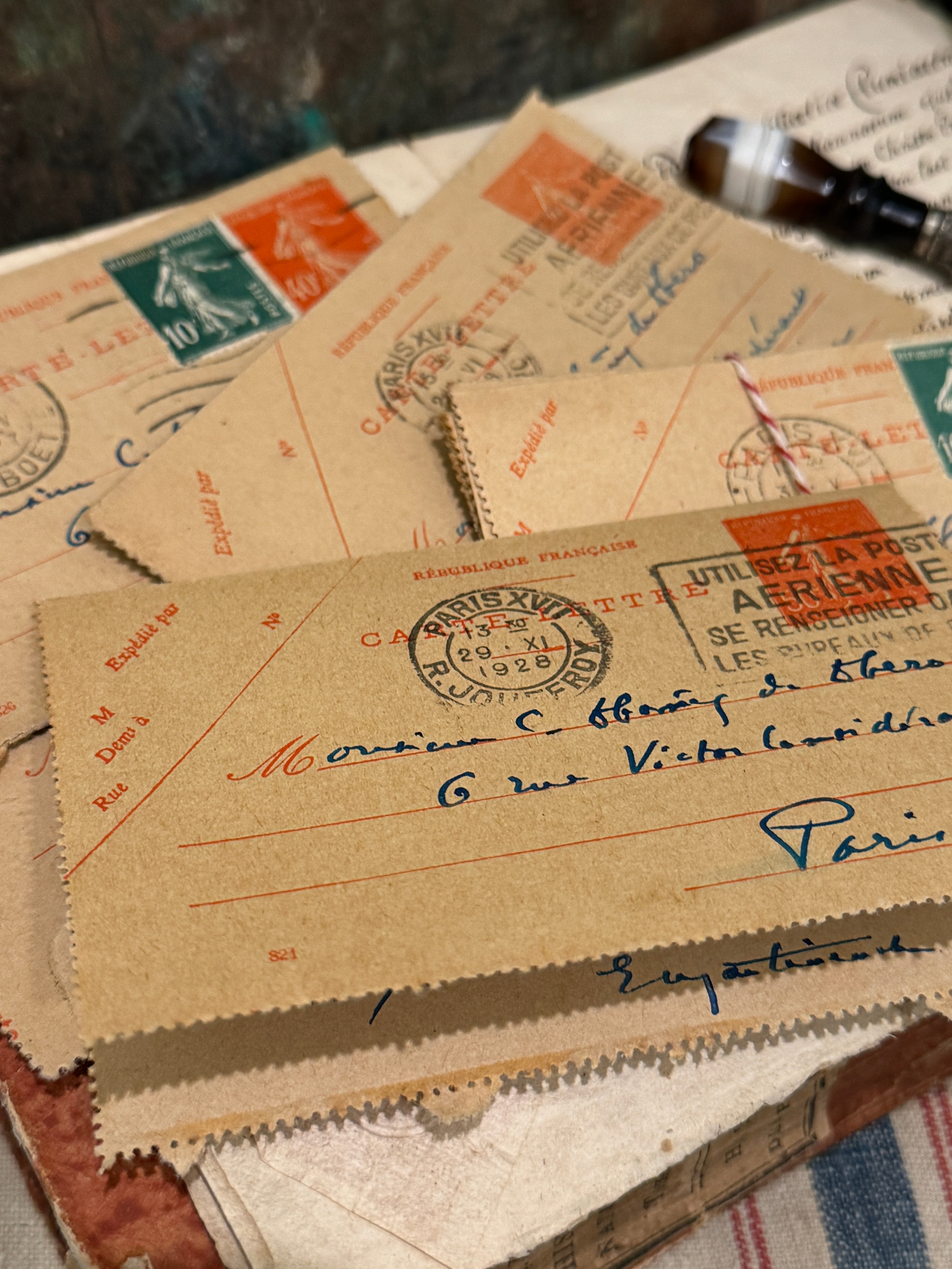 Vintage French Folded Letters in Bundles in Sets of 5