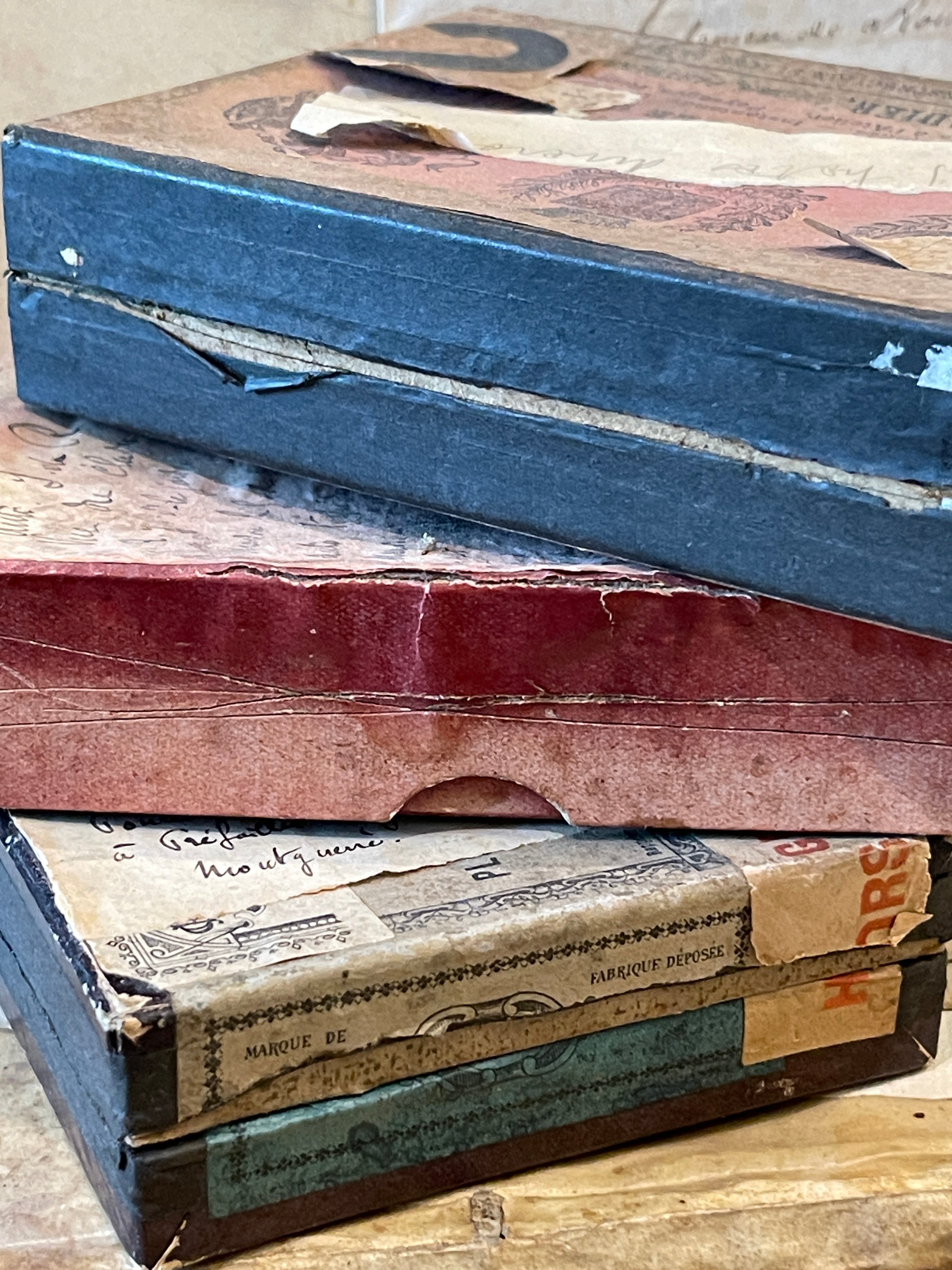 Original 1800's Antique French Paper Boxes