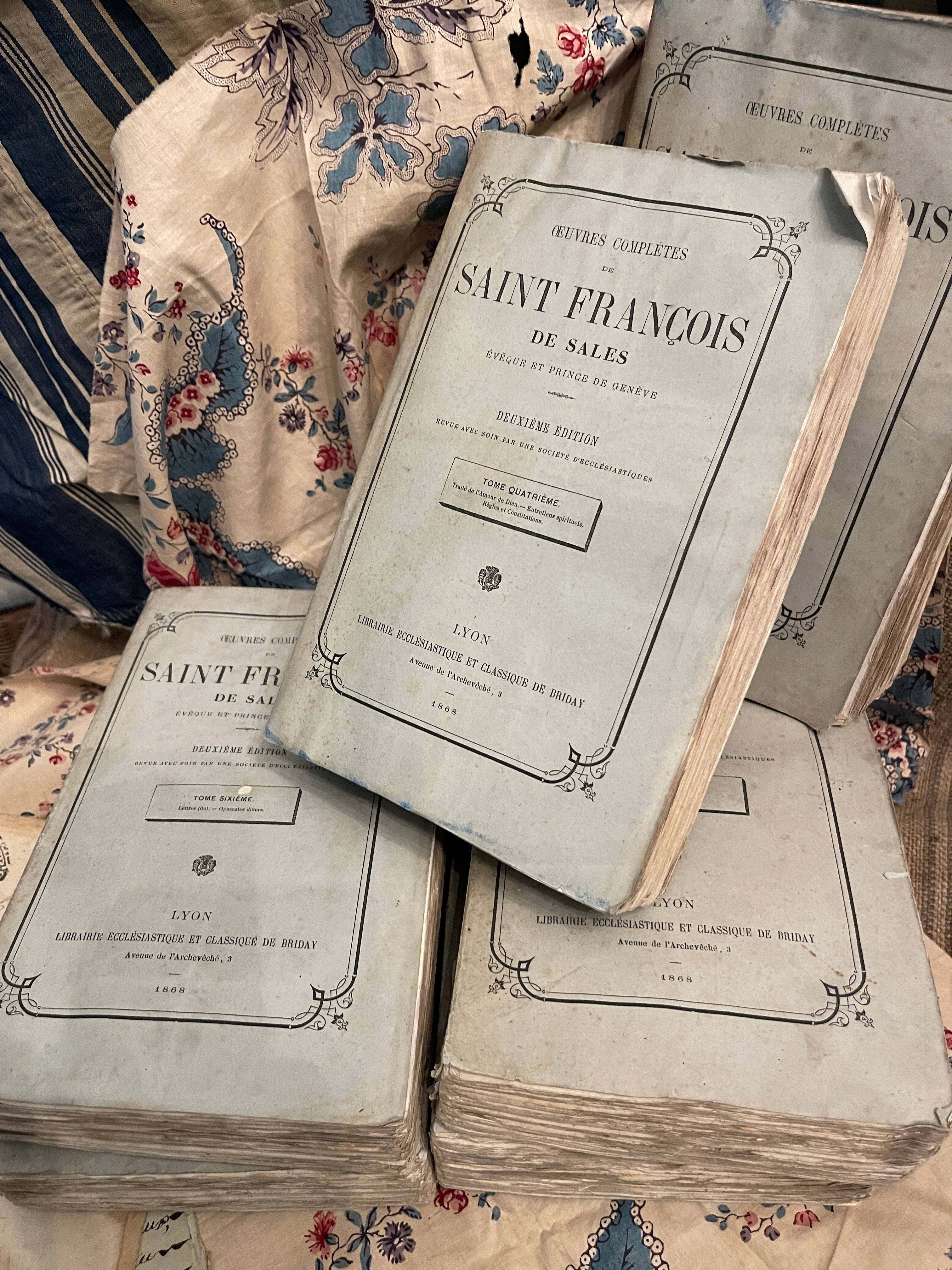 Antique 1860's PALE BLUE/SLATE  French Deckled Edge Books