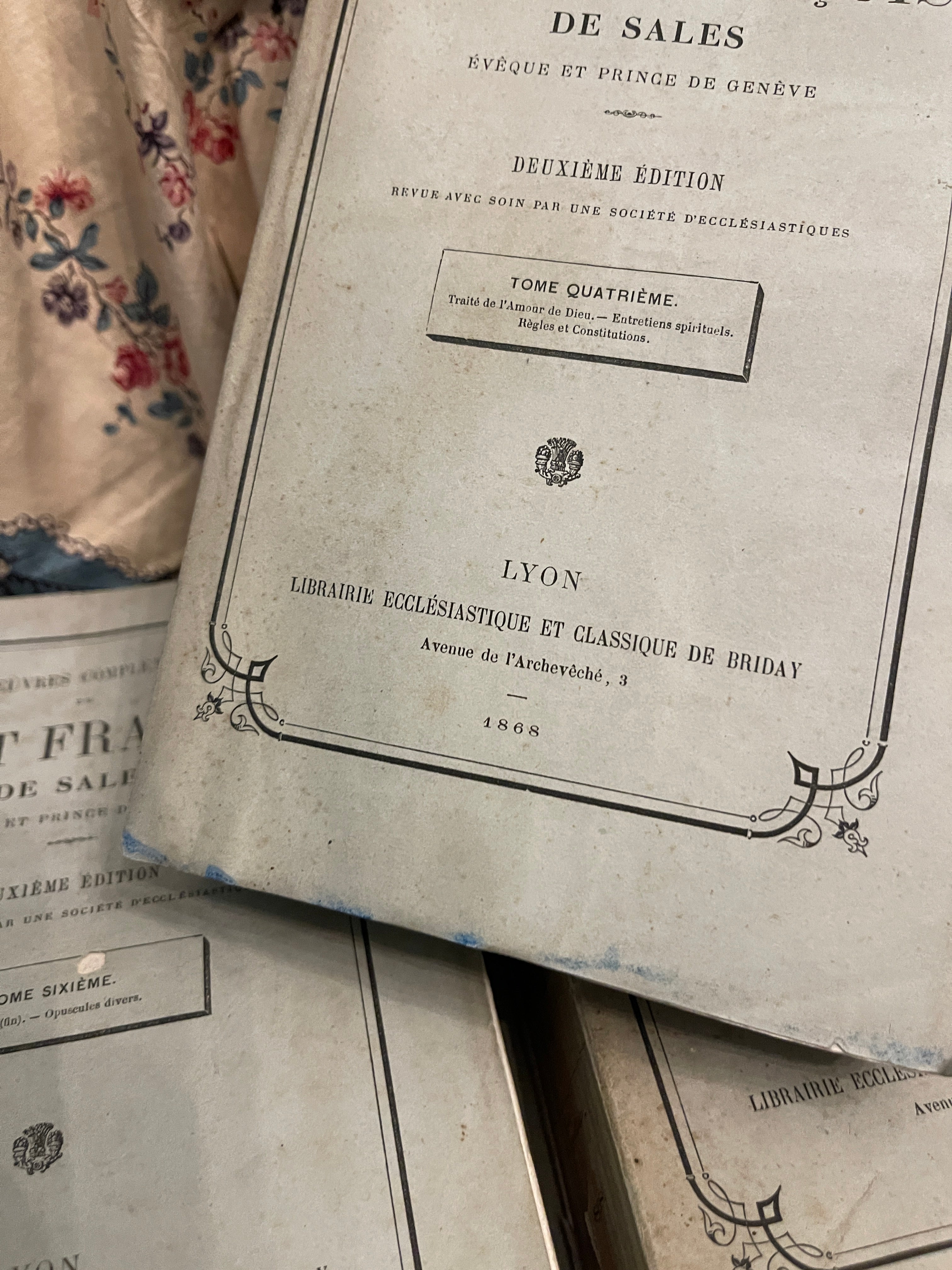 Antique 1860's PALE BLUE/SLATE  French Deckled Edge Books