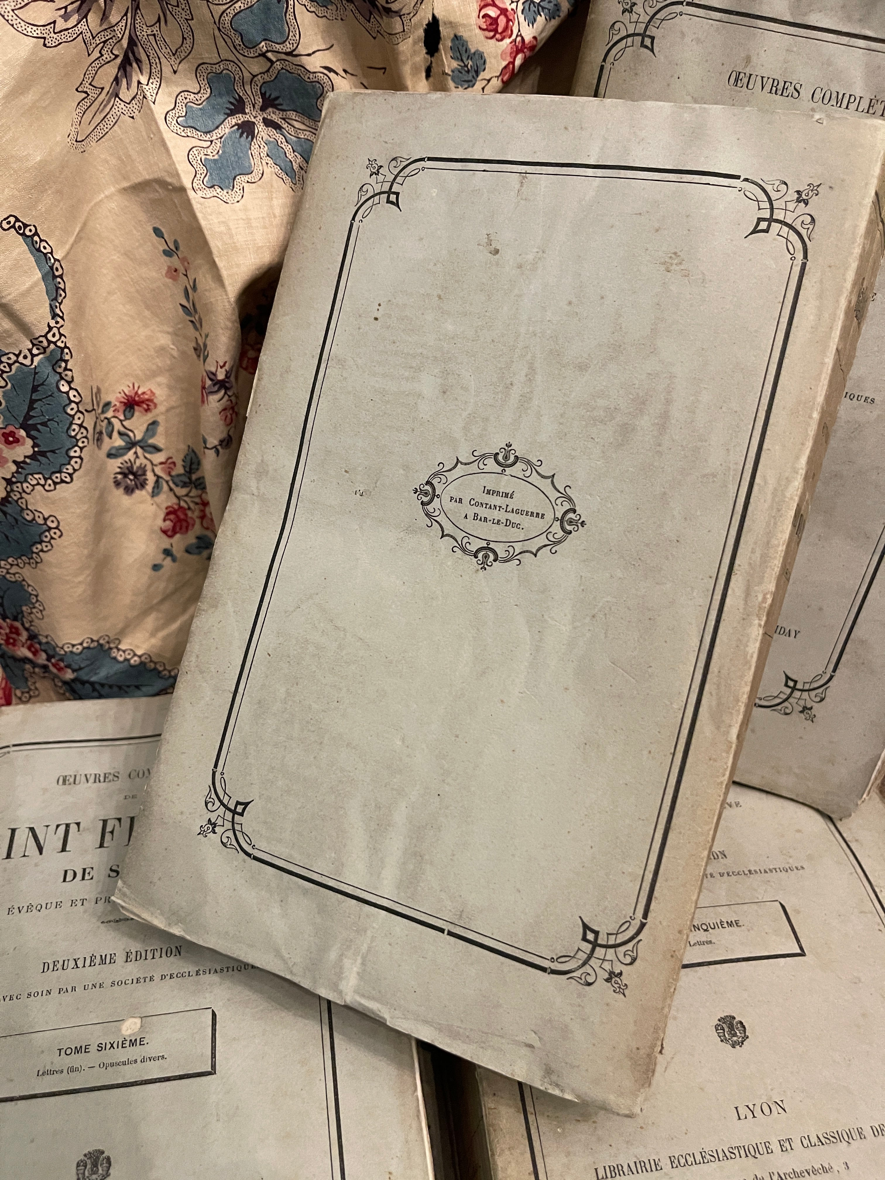 Antique 1860's PALE BLUE/SLATE  French Deckled Edge Books