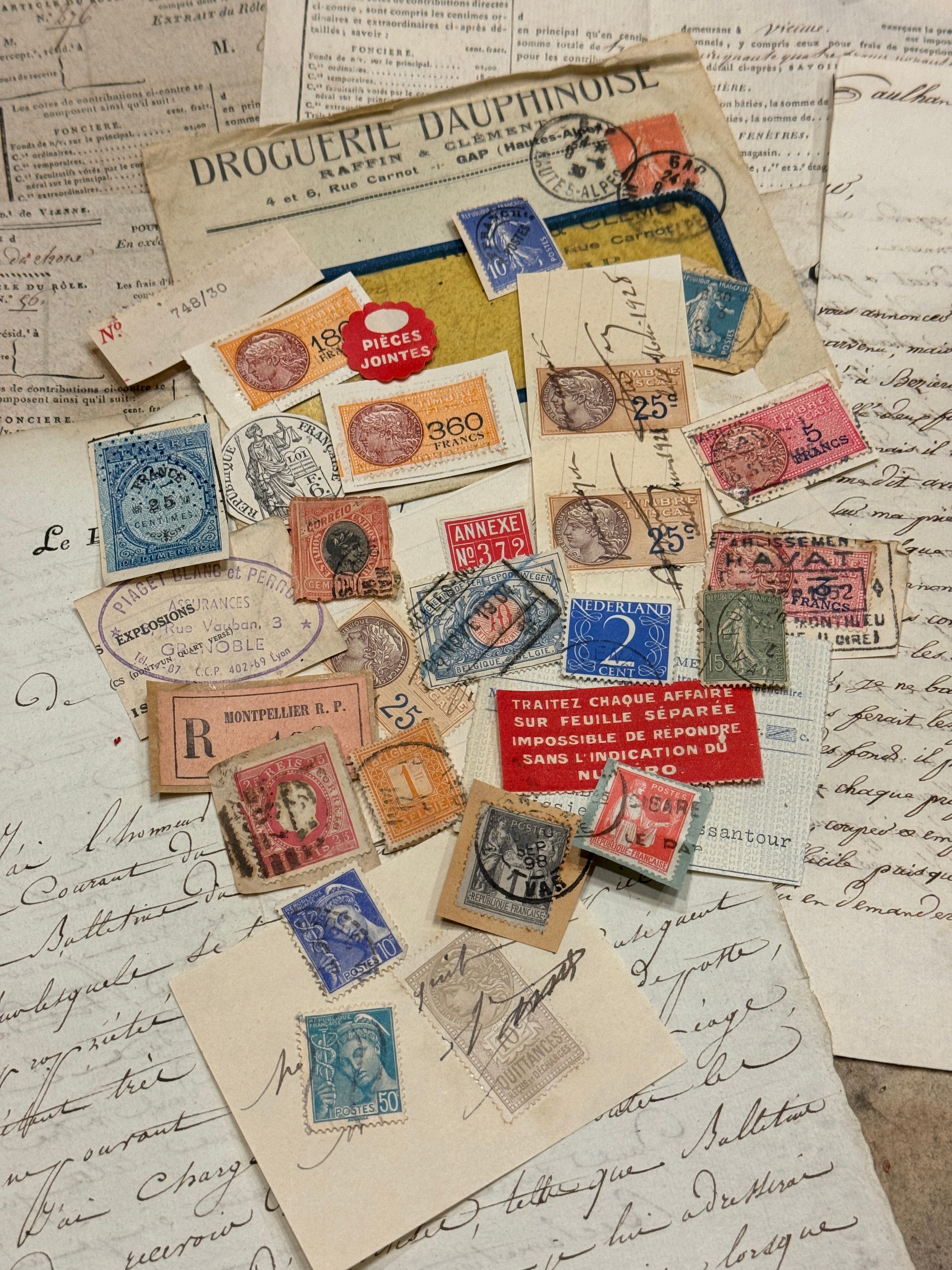 Antique French Envelope with Assorted Ephemera