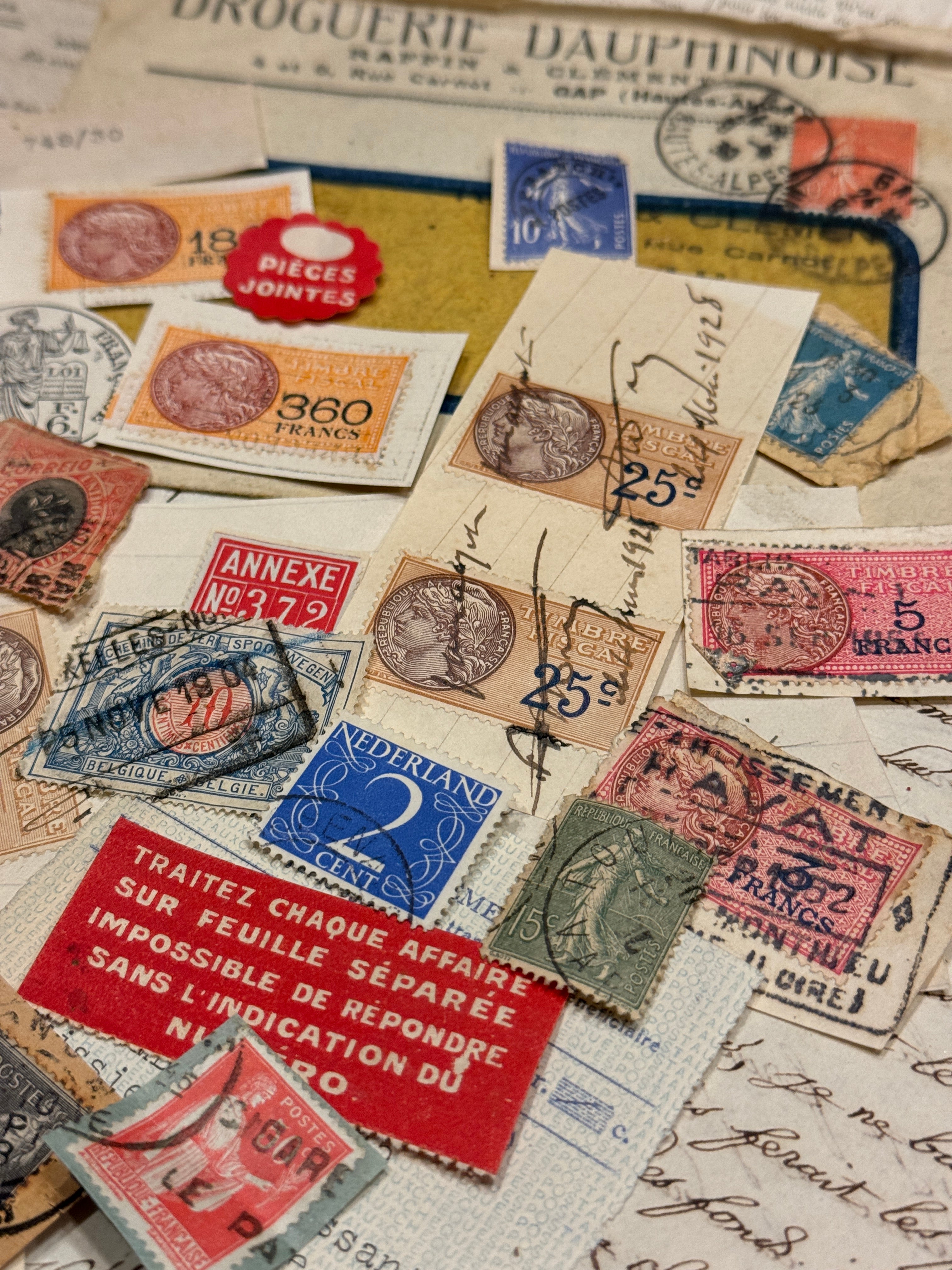 Antique French Envelope with Assorted Ephemera