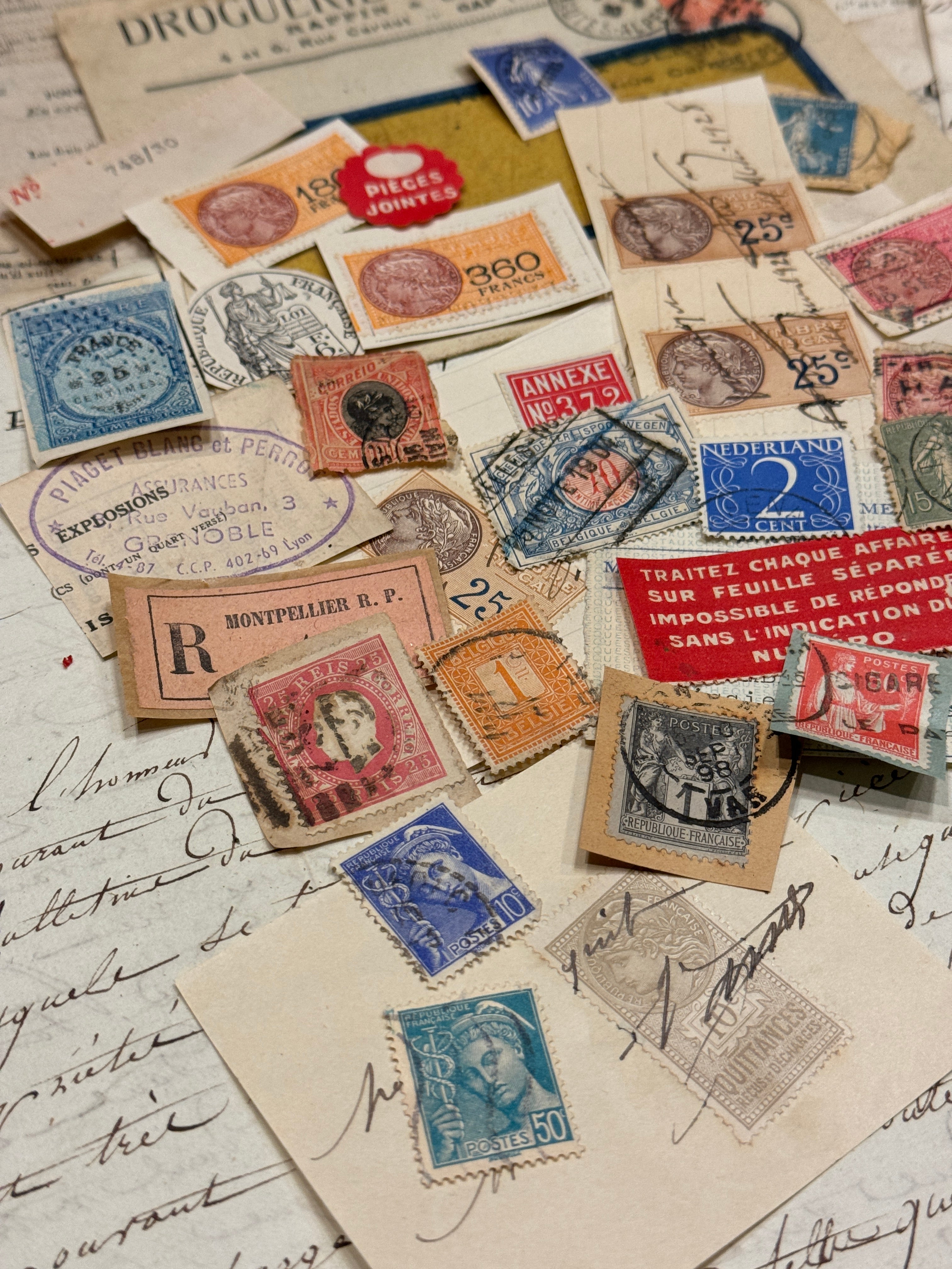 Antique French Envelope with Assorted Ephemera