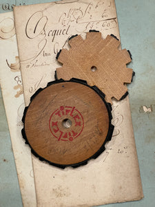 Antique French wooden stamp printing wheel