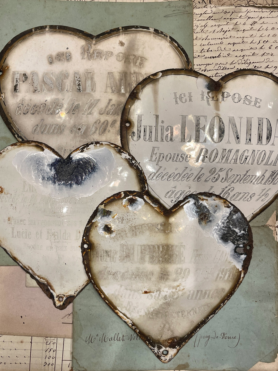 Antique French Heart Shaped Grave Markers - Memorial Plaque - Cemetery