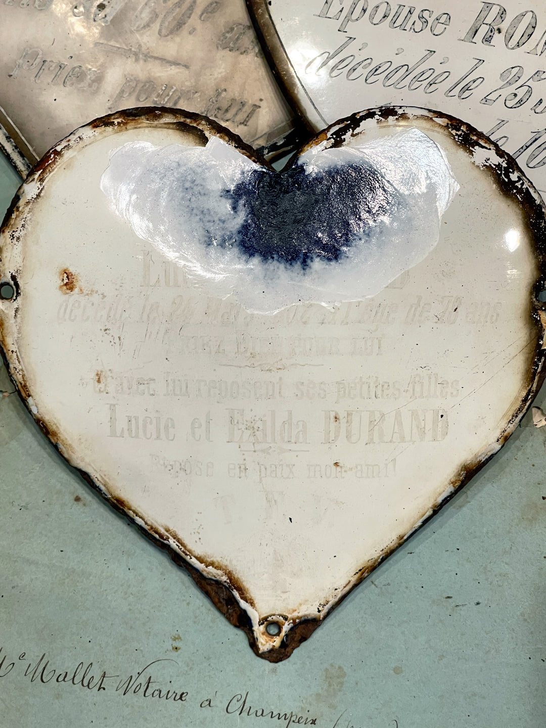 Antique French Heart Shaped Grave Markers - Memorial Plaque - Cemetery