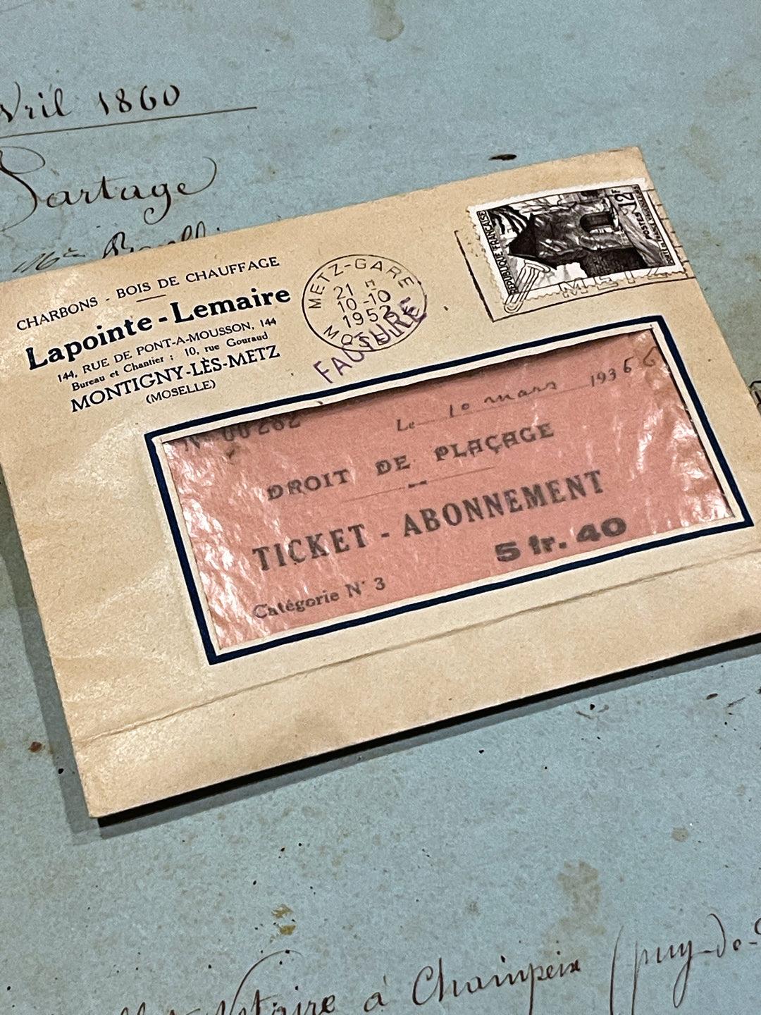 Antique French Envelope with Ephemera - 3