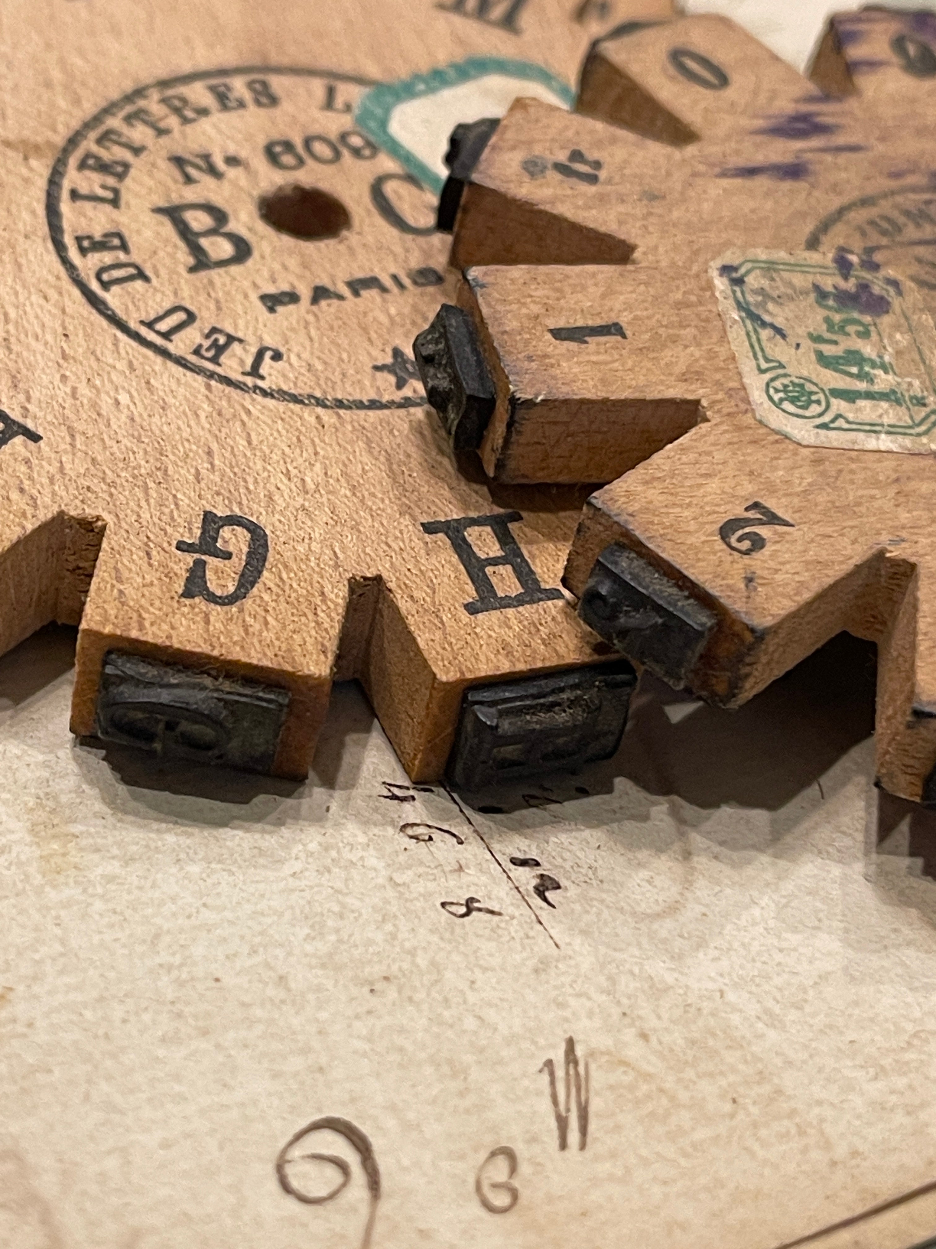 Antique French wooden stamp printing wheels