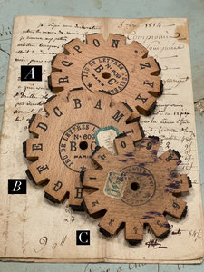 Antique French wooden stamp printing wheels