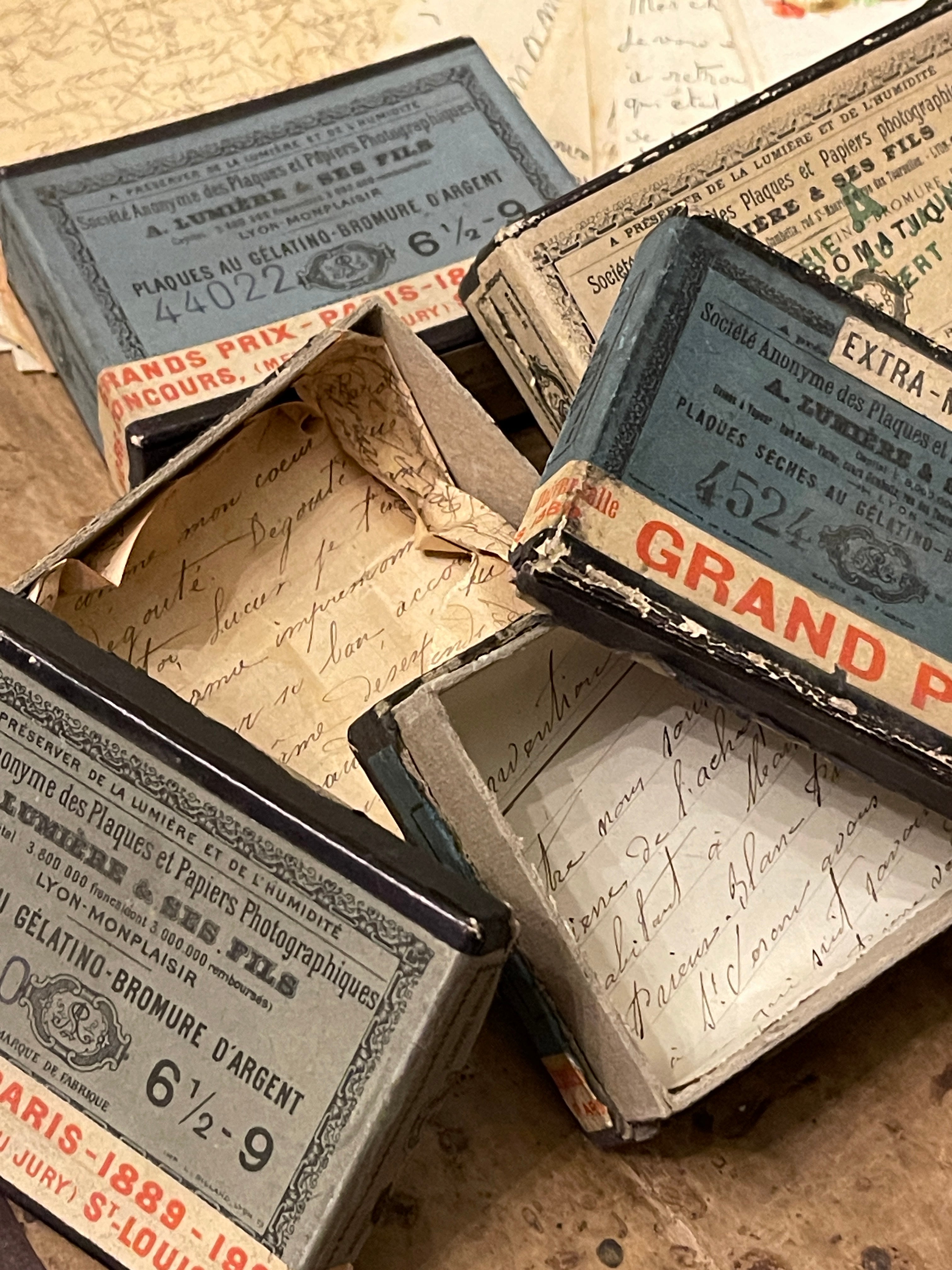 Original 1800's Antique French Paper Boxes
