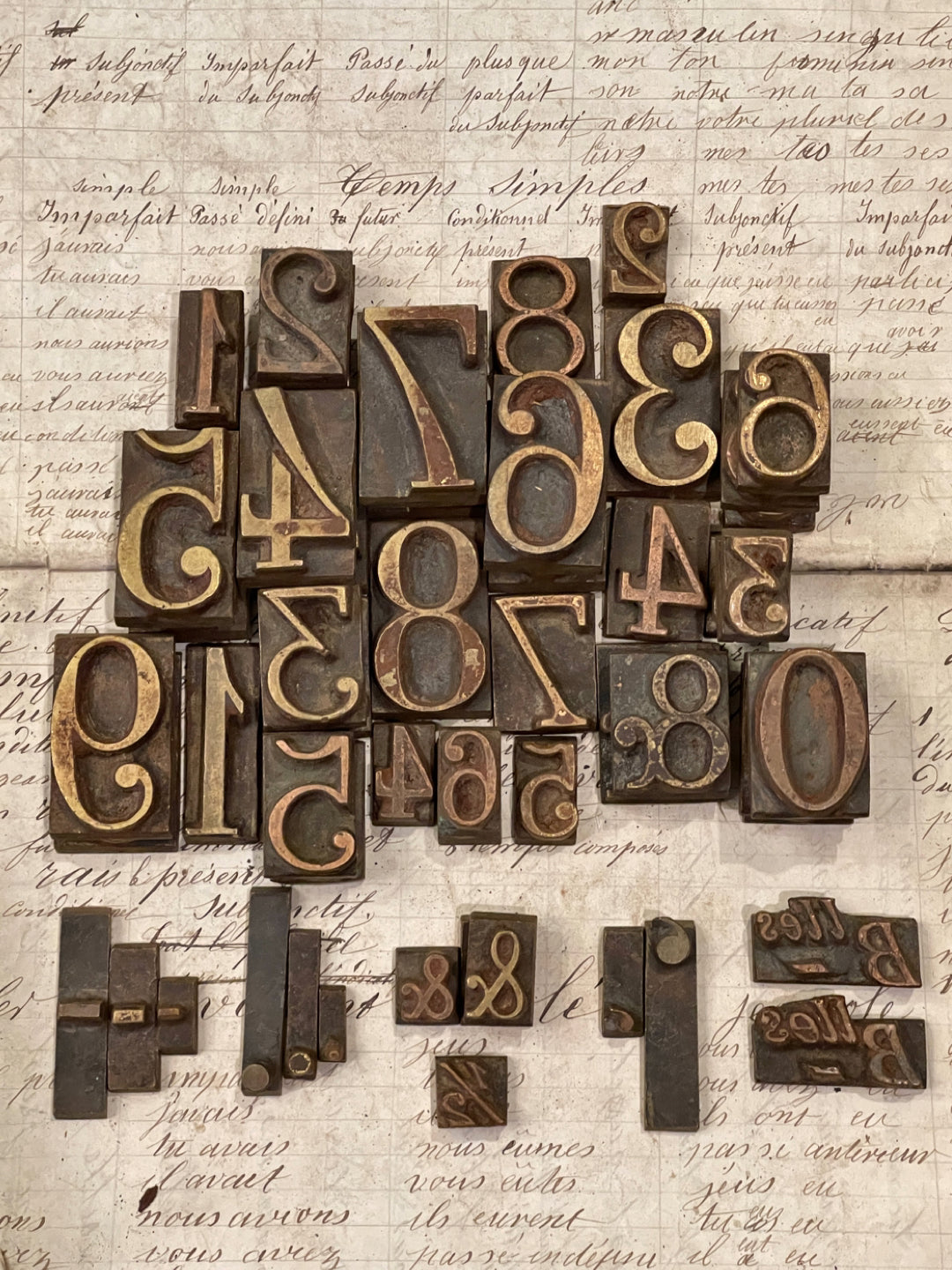 Antique French Metal Type Numbers and Symbols