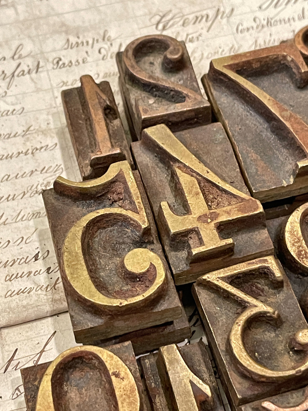 Antique French Metal Type Numbers and Symbols