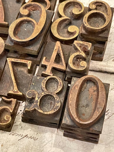 Antique French Metal Type Numbers and Symbols