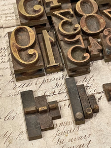Antique French Metal Type Numbers and Symbols