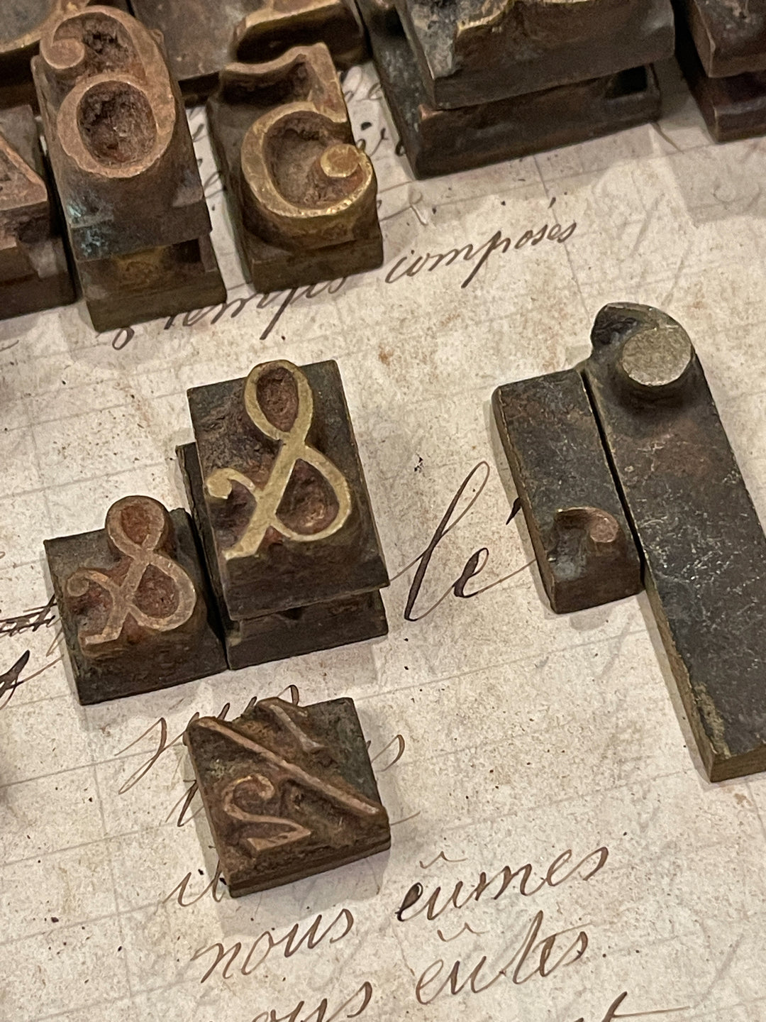Antique French Metal Type Numbers and Symbols