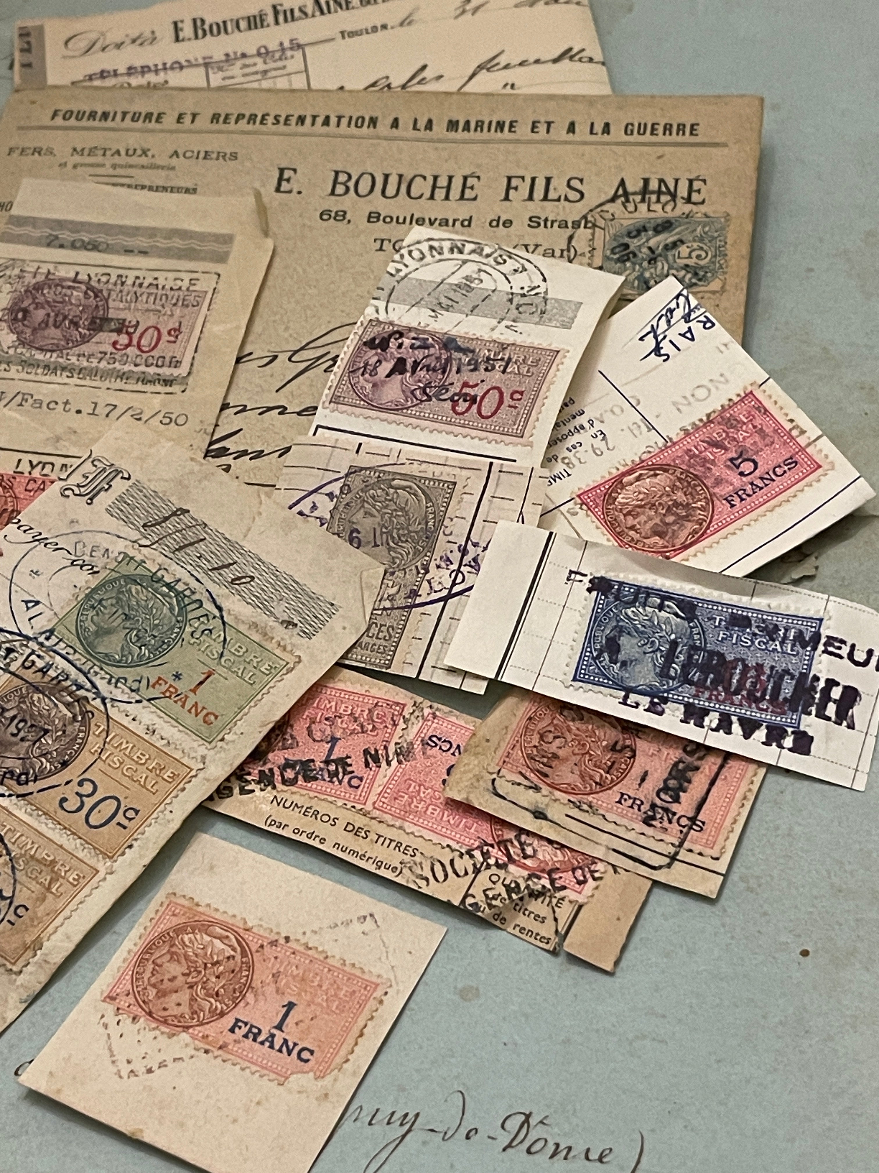 Antique French Envelope with Stamps and Original Document