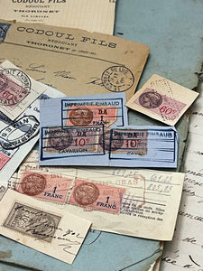 Antique French Envelope with Stamps and Original Document