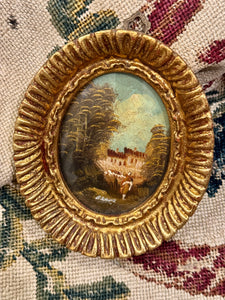 Antique Italian Miniature Gilded Frame Painting