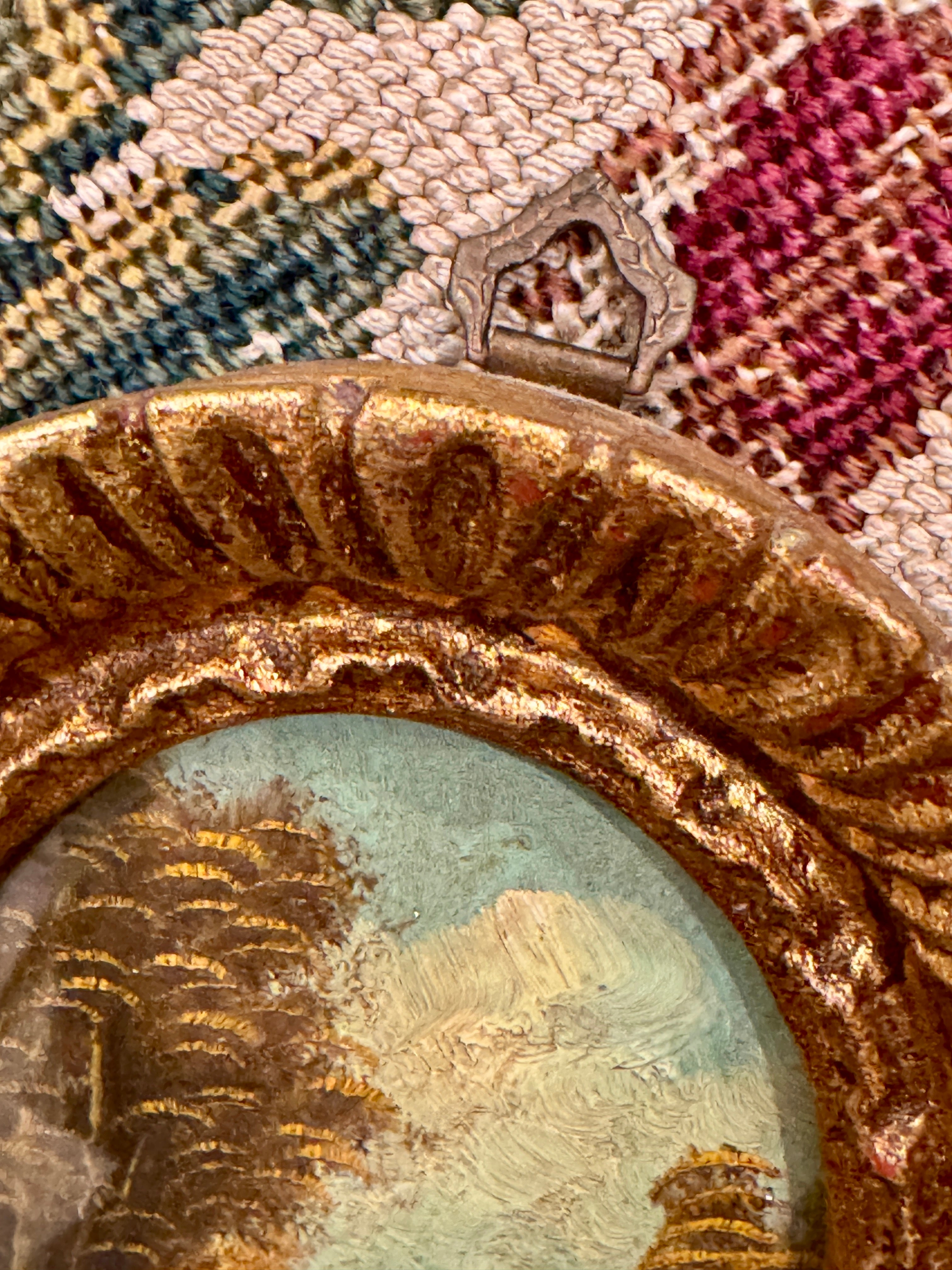 Antique Italian Miniature Gilded Frame Painting