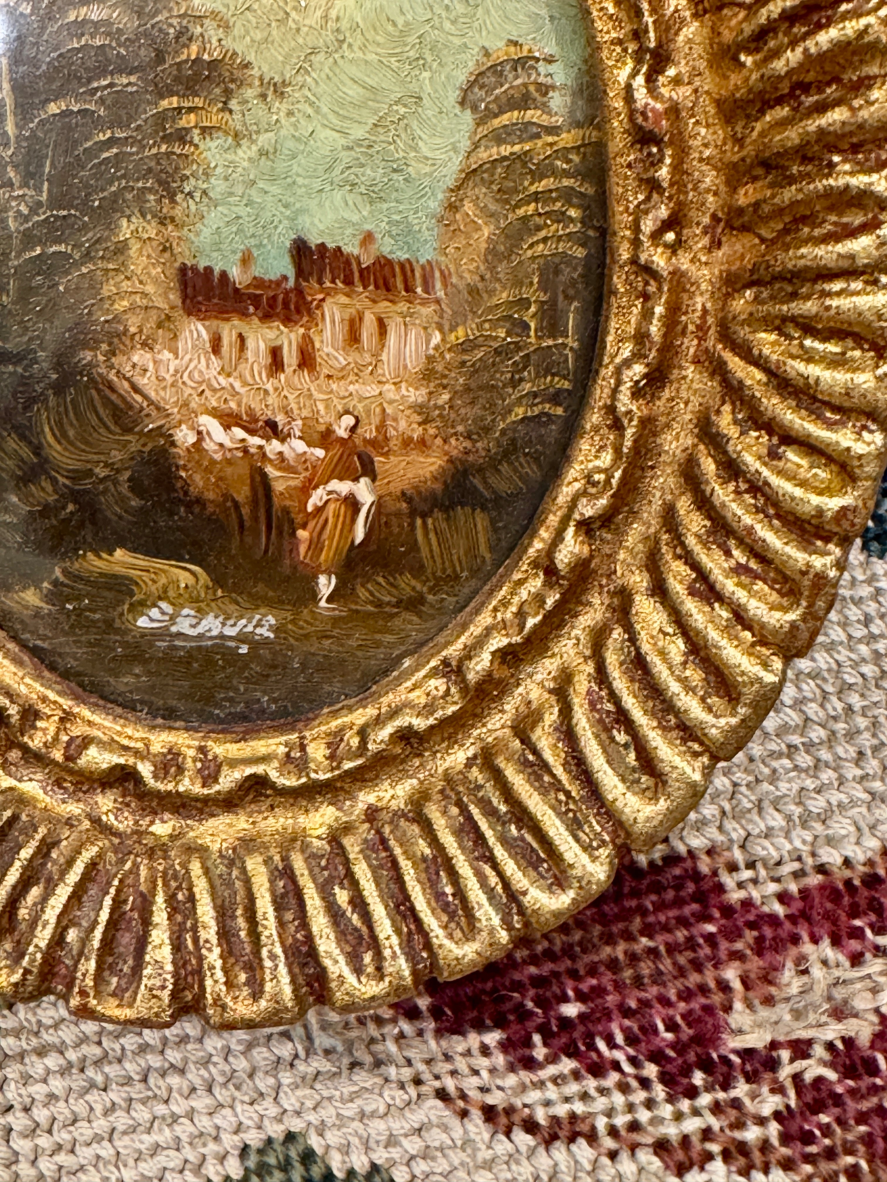 Antique Italian Miniature Gilded Frame Painting