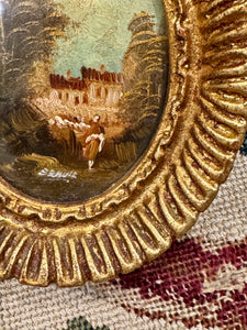 Antique Italian Miniature Gilded Frame Painting