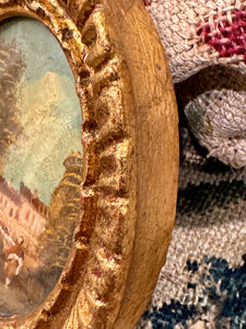 Antique Italian Miniature Gilded Frame Painting