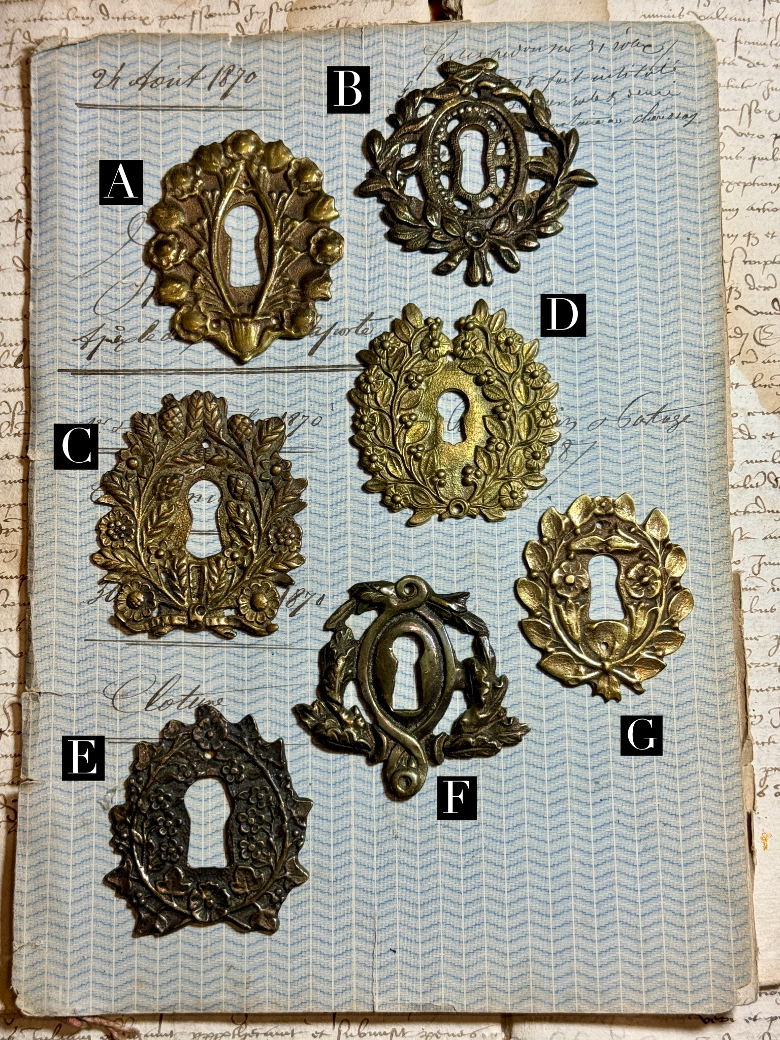19th Century French Escutcheon Keyhole Covers - M