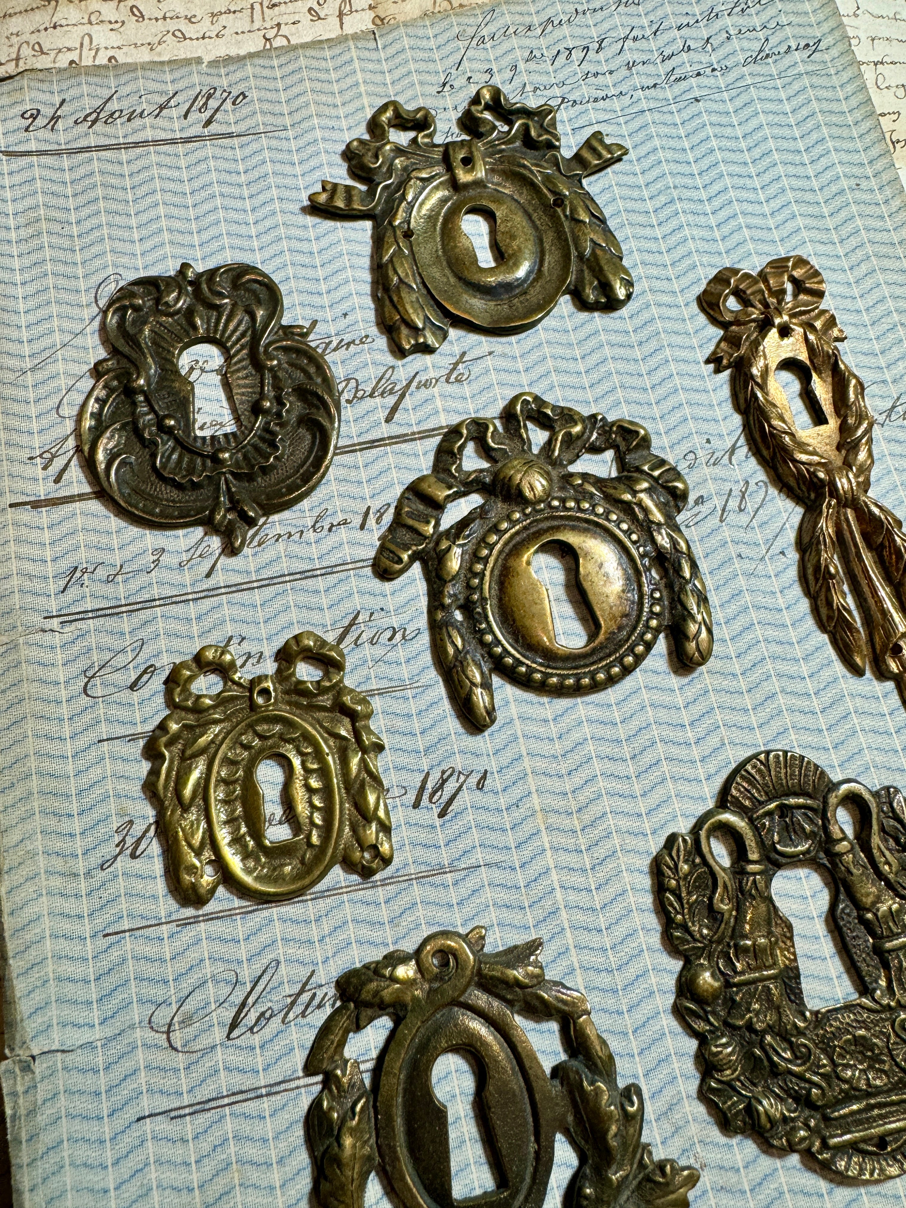 19th Century French Escutcheon Keyhole Covers - P