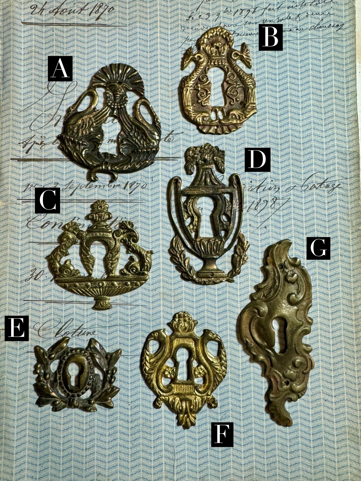 19th Century French Escutcheon Keyhole Covers - S1