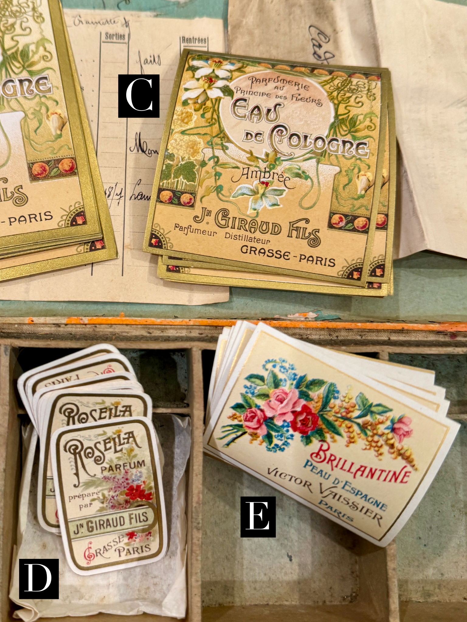 Antique Original French Perfume Labels - N