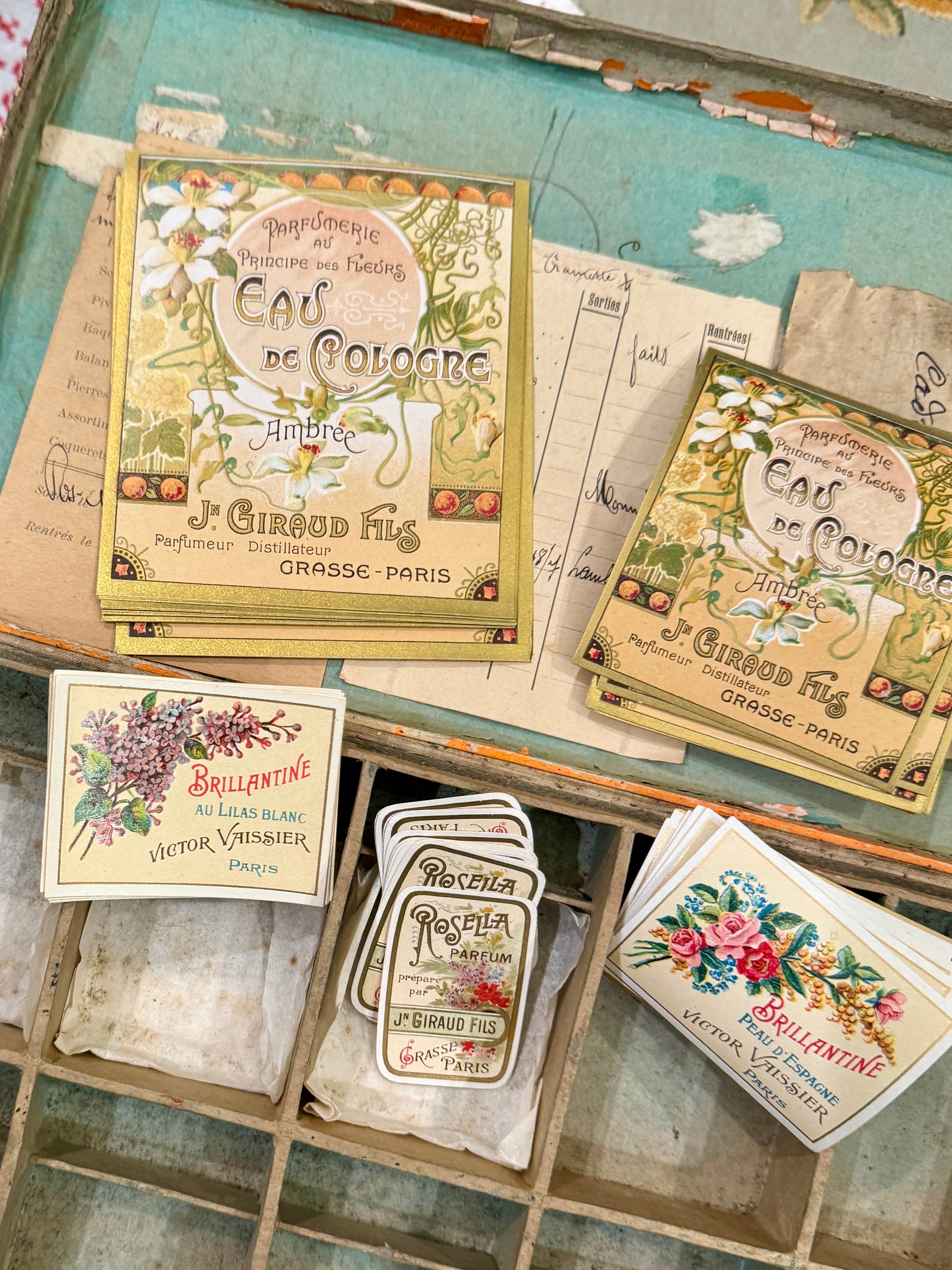 Antique Original French Perfume Labels - N
