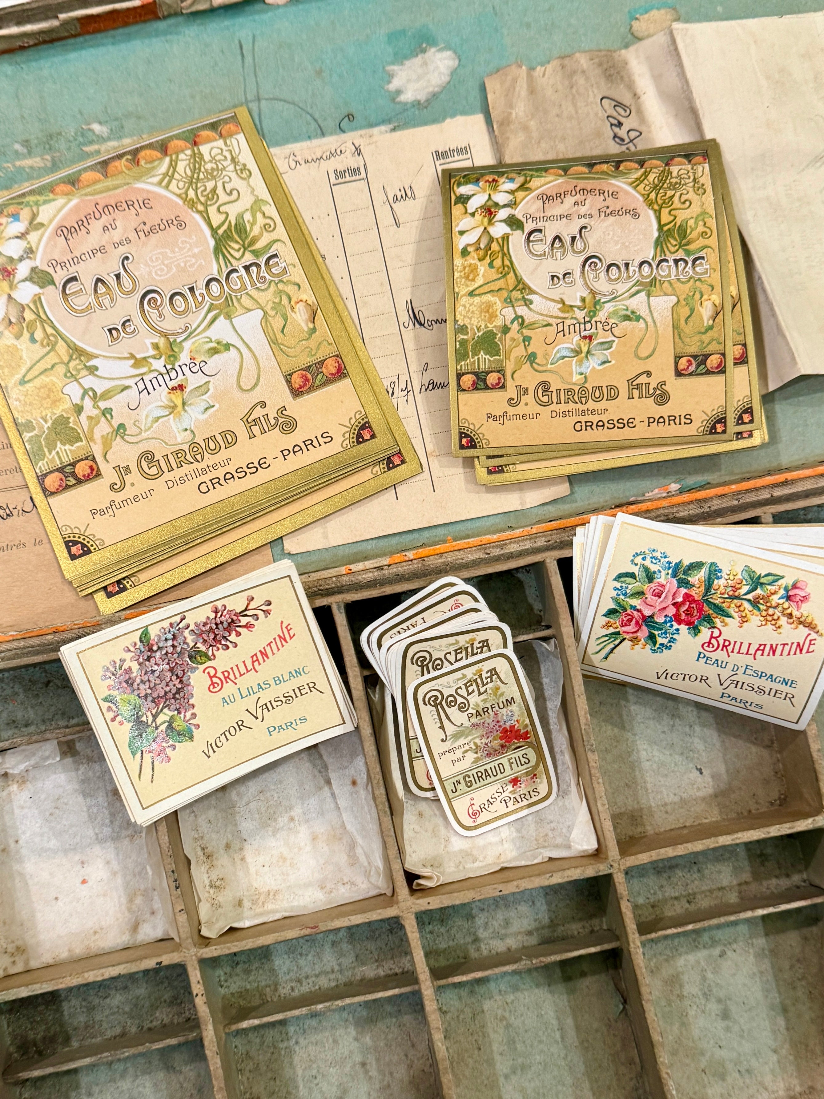 Antique Original French Perfume Labels - N