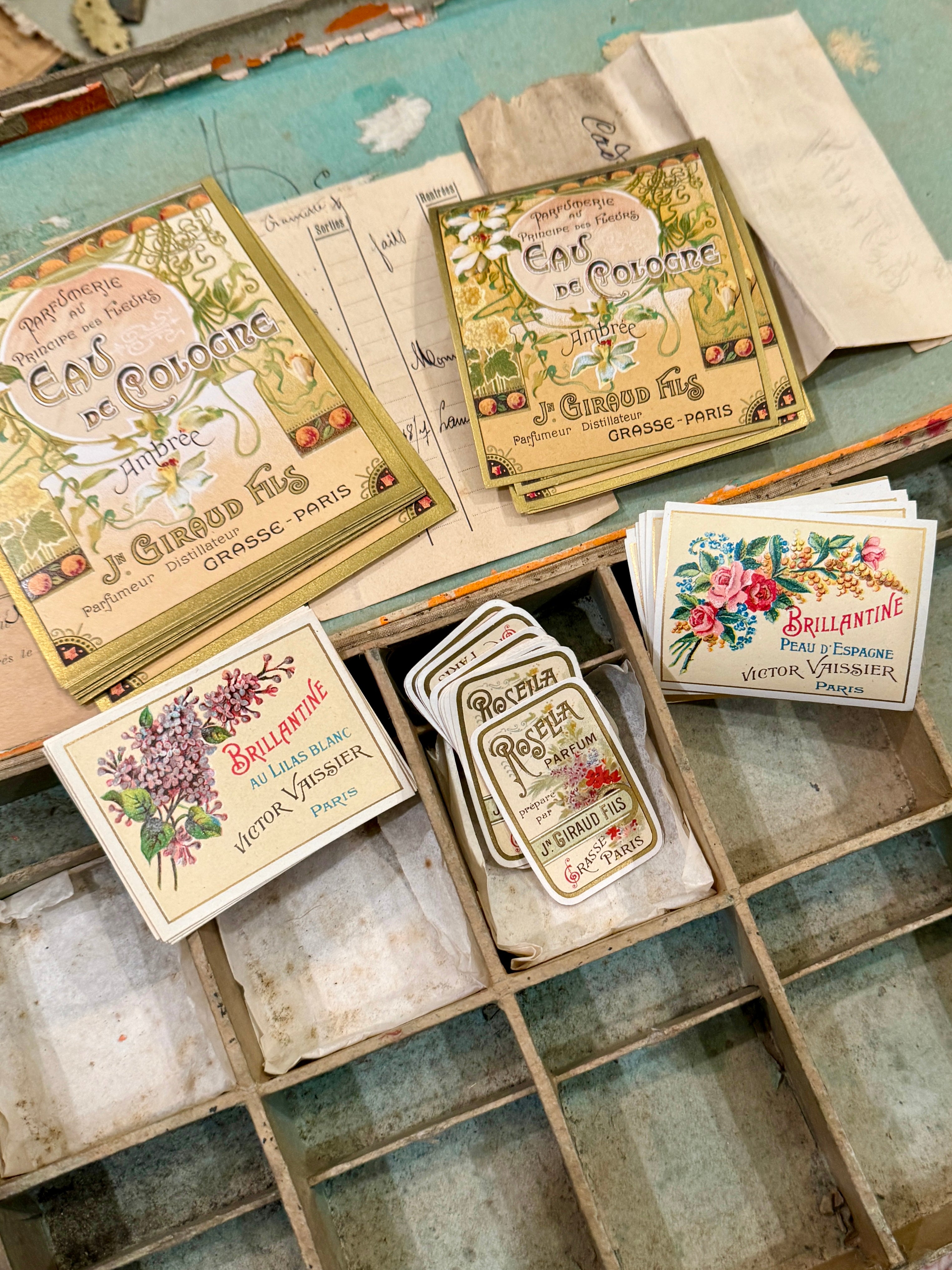 Antique Original French Perfume Labels - N