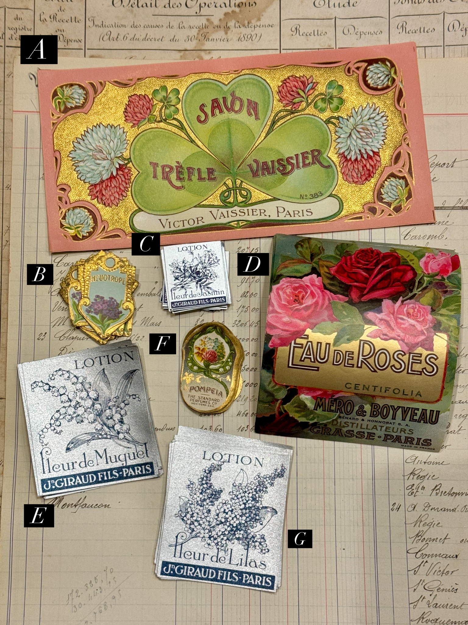 Antique Original French Perfume Labels - R
