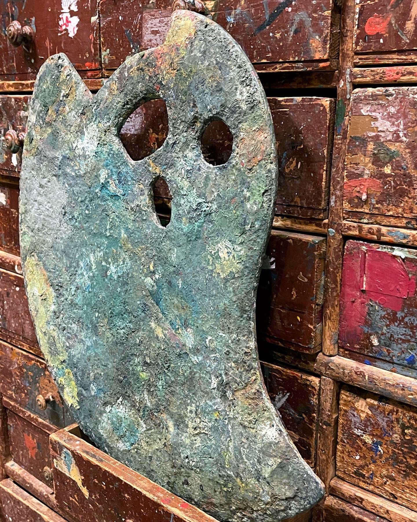 HUGE Antique French Artists Palette with Very Thick Oil Paint