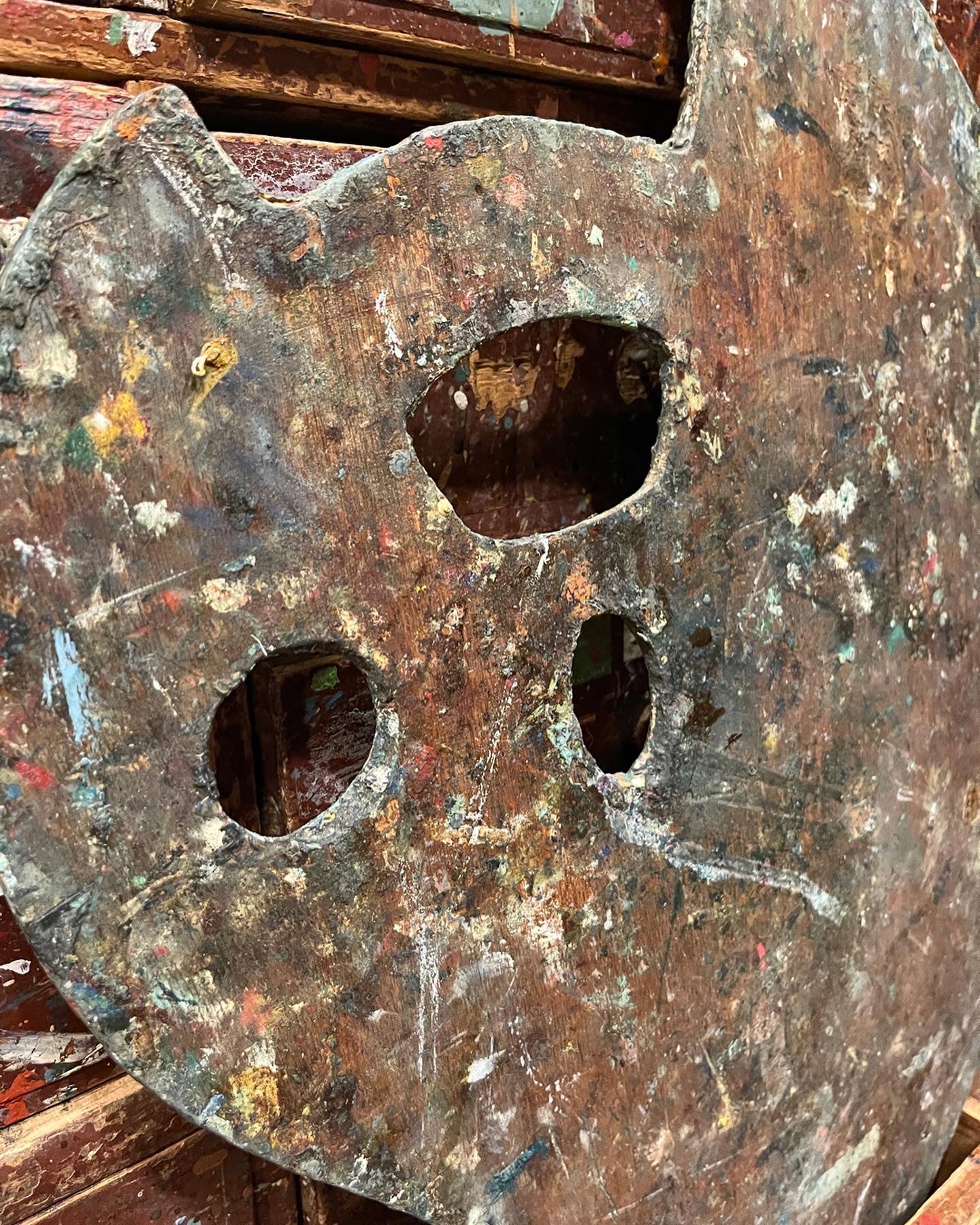 HUGE Antique French Artists Palette with Very Thick Oil Paint