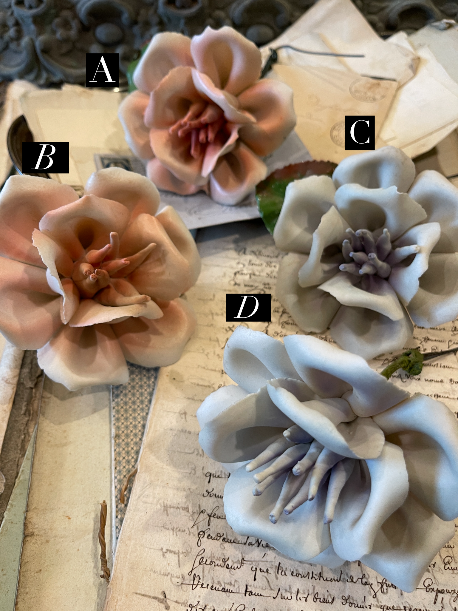 Antique Porcelain Bisque Flowers - Napoleon III
