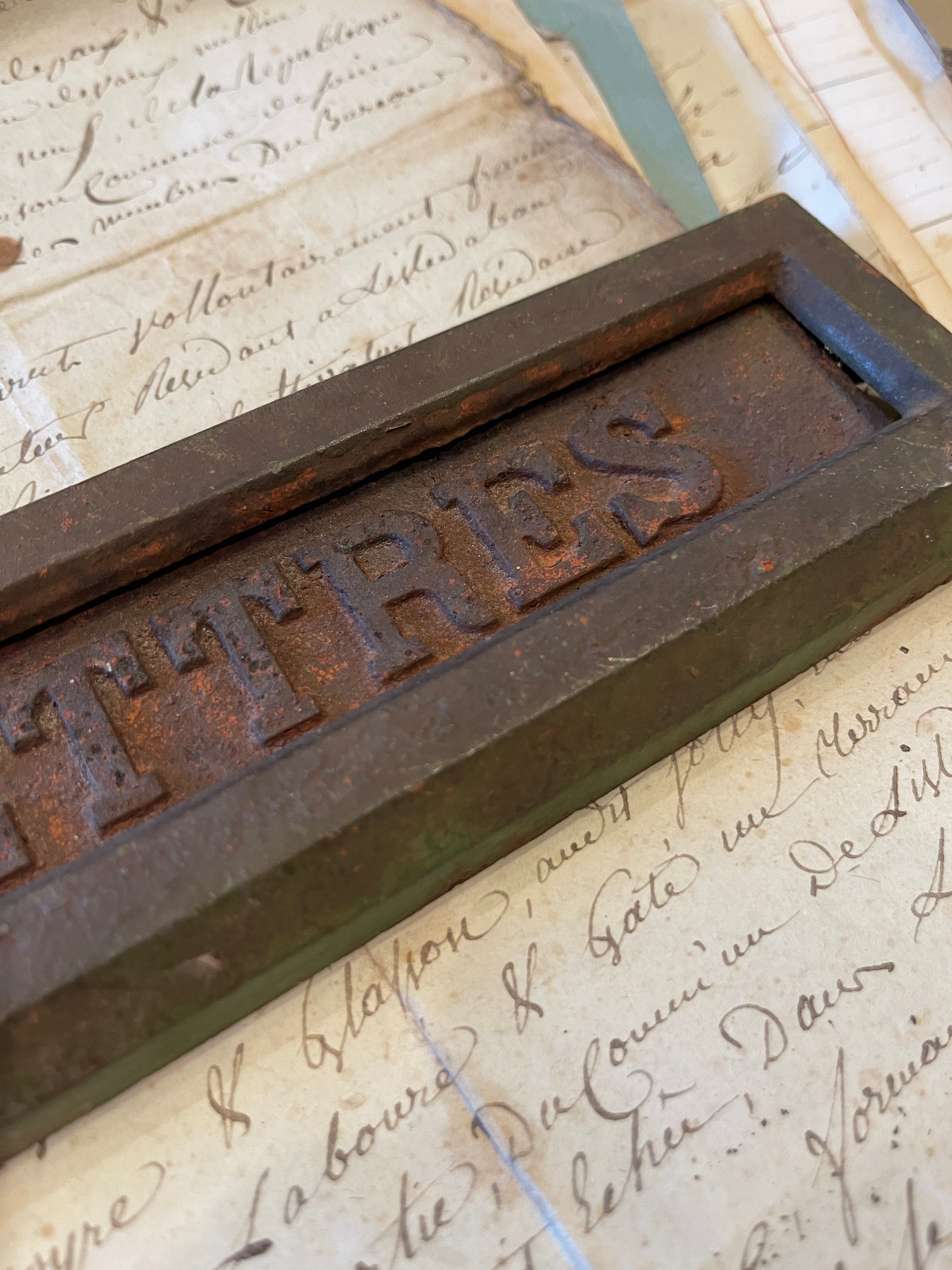 Antique French Cast Iron Letter Box Mailbox Door Letter Slot