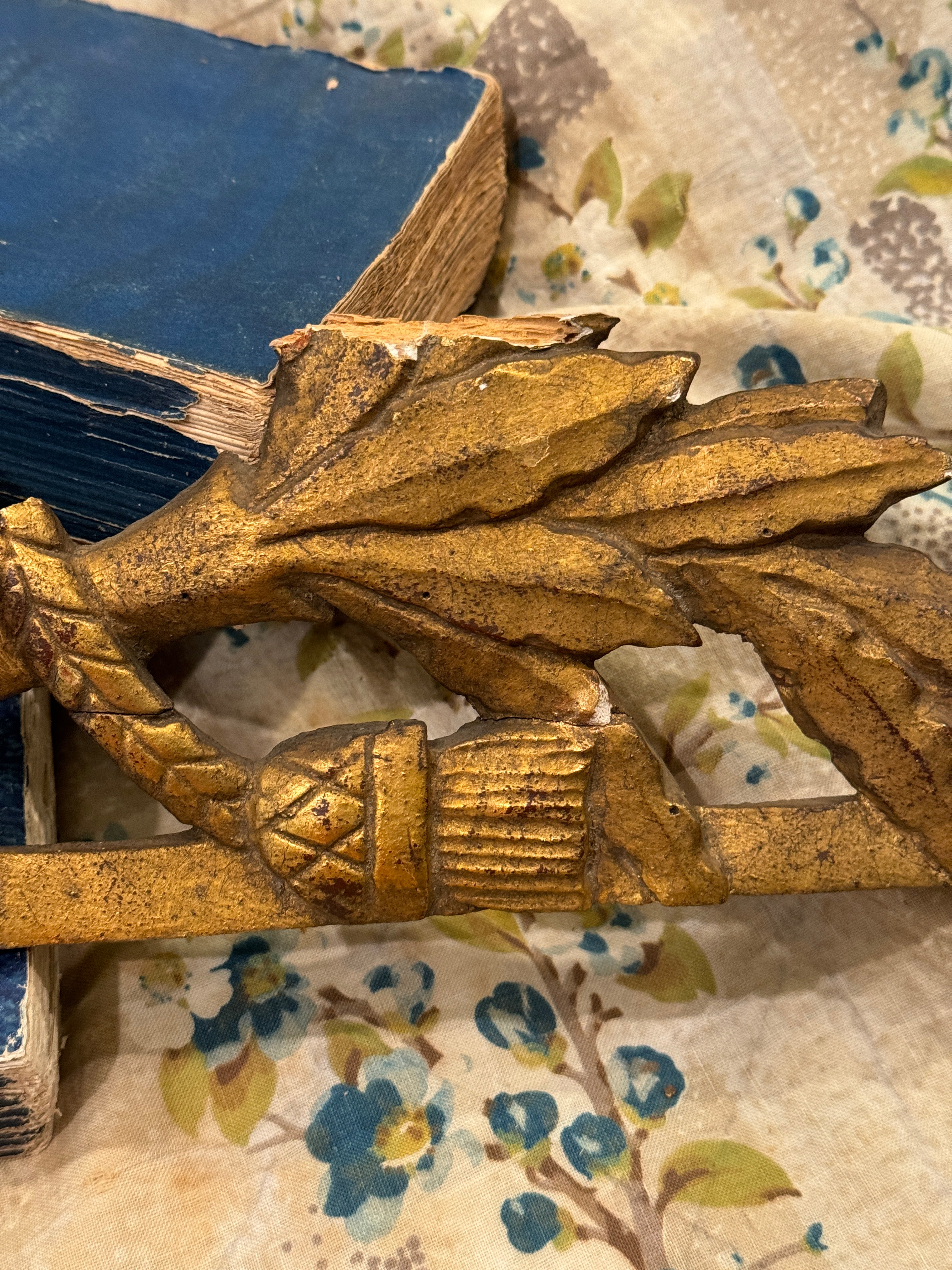 1800's French Gilt Wood Fragment with Leaves