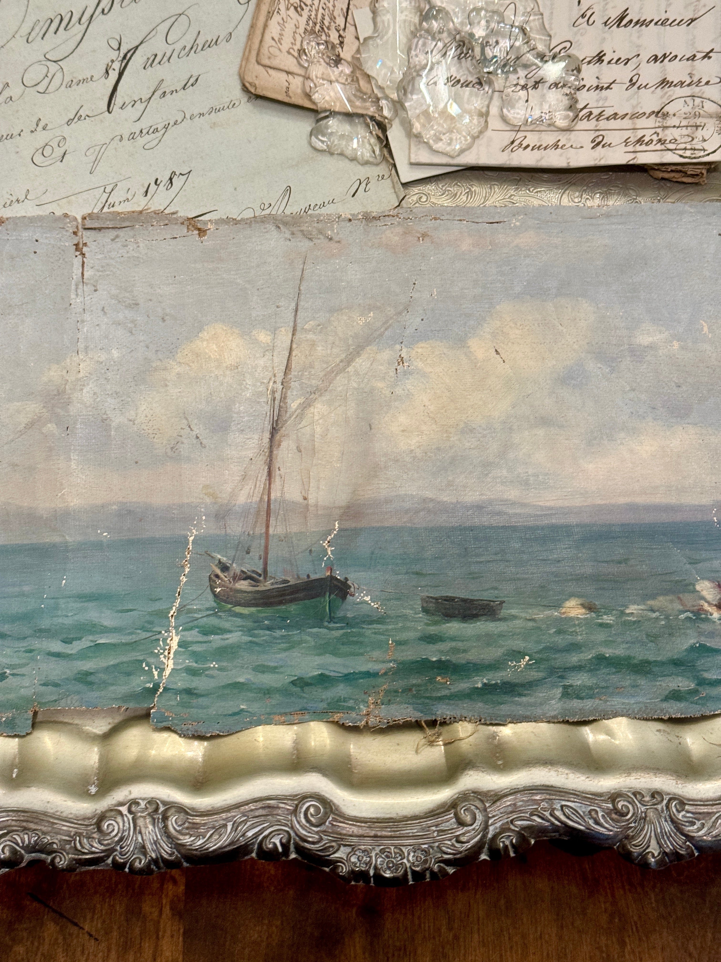 Antique Timeworn Early 1800s French Nautical Canvas